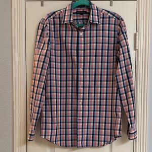 Banana Republic Men's Plaid Shirt - Blue, Red, and White
